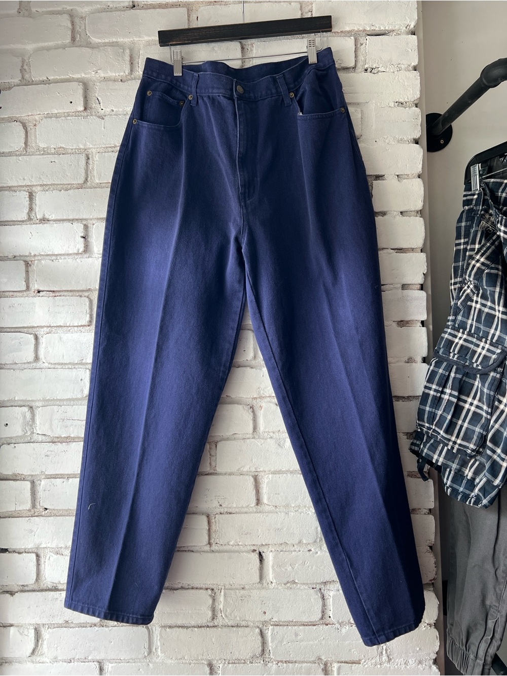 Classic High-Waist Straight Leg Pants in Deep Navy indigo 100 cotton